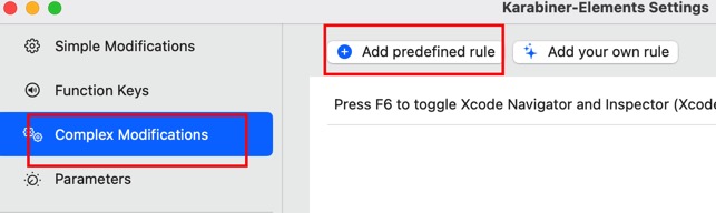 Complex Modifications 탭을 클릭 > Add predefined rule 버튼 클릭